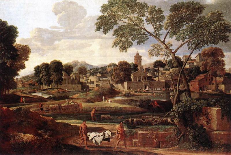 POUSSIN, Nicolas Landscape with the Funeral of Phocion af Sweden oil painting art